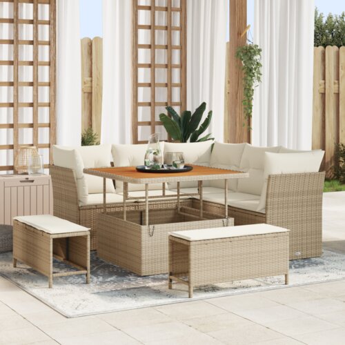 8 komadni vrtni sofa set s jastučićima bež poli ratan akacija Slike