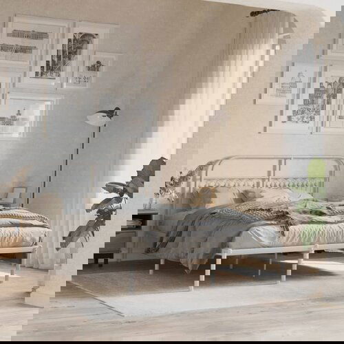  The Living Store Kovinski posteljni okvir z vzglavjem bel 140x200 cm - Posteljni Okvir, (21495699) Slike