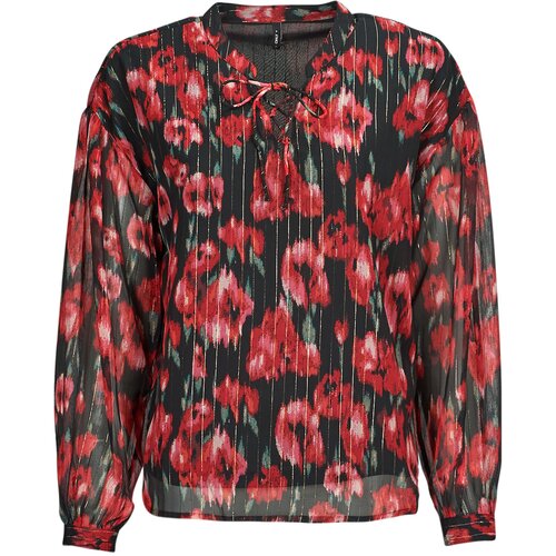 Only Topi &amp;amp; Bluze ONLMARISE LUREX L/S STRING TOP CS PTM Rdeča Slike