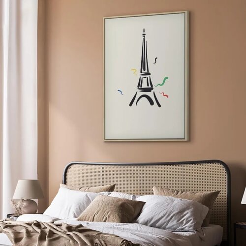  Slika - Black Graphic Drawing of the Eiffel Tower on a Cream Background 80x120 U prirodnom drvenom okviru Slike