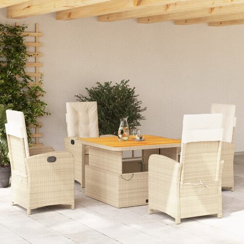  5-dijelni vrtni blagovaonski set od poliratana s jastucima bež 110 cm table length Cene