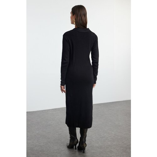 Trendyol Black Midi Knitwear Straight Double Breasted Dress Slike
