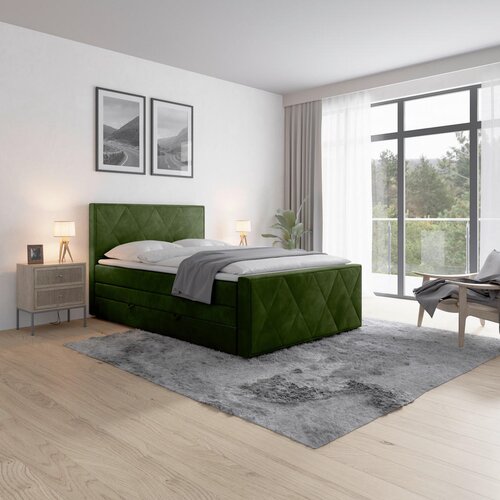 Livetastic BOXSPRING POSTELJA 140 cm x 200 cm , les, kovina, umetna masa, tekstil zelena Slike