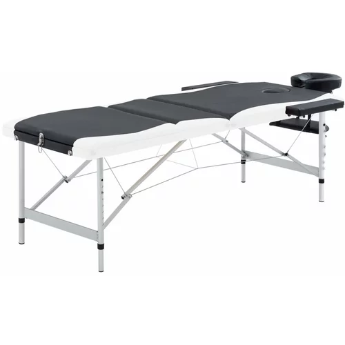 Sklopivi stol za masažu s 3 zone aluminijski crno-bijeli