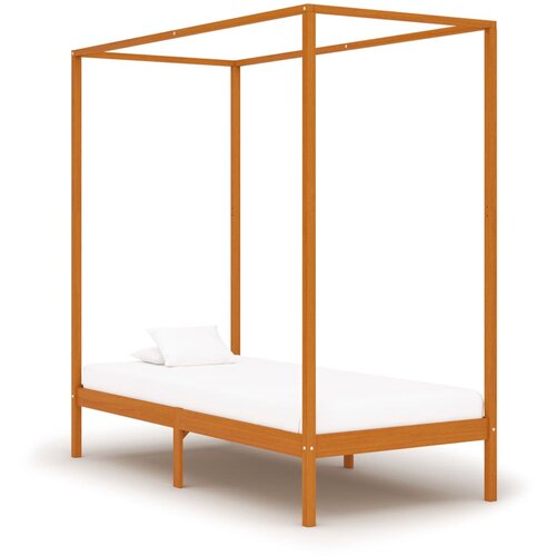 VidaXL Posteljni okvir z baldahinom medeno rjav iz borovine 90x200 cm Slike