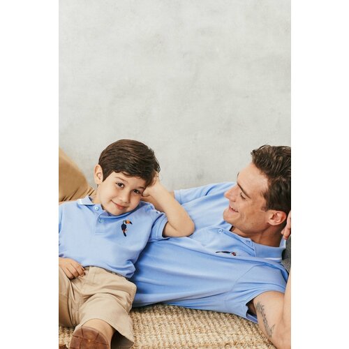 AC&Co / Altınyıldız Classics Boys Light Blue 100% Cotton Polo Neck Kids Printed T-Shirt Cene