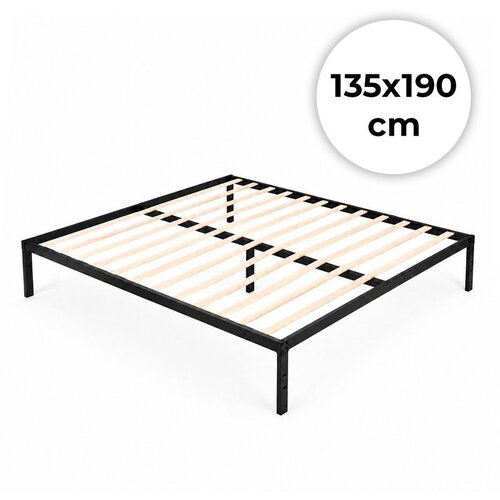  Metalni krevet 135x190 cm s letvičastom podnicom, minimalistički crni okvir, ModernHome Slike