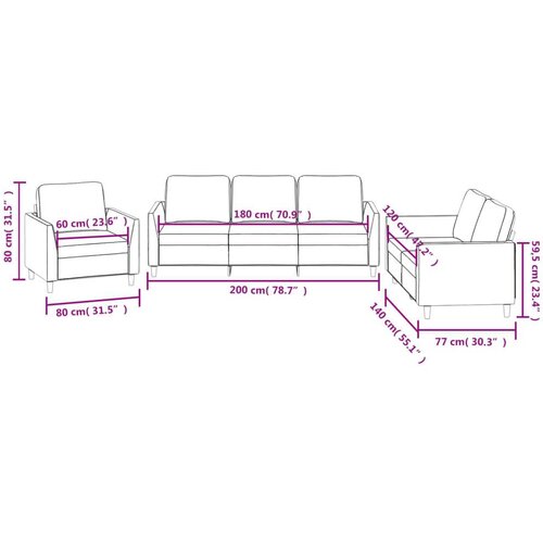  3-dijelni set sofa s jastucima boja cappuccina od umjetne kože Slike