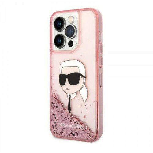 Karl Lagerfeld futrola liquid glitter nft karl's head hard za iphone 14 pro pink full org (KLHCP14LLNKHC) Slike