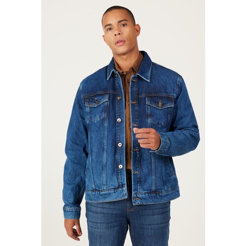 AC&Co / Altınyıldız Classics Men's Navy Blue Standard Fit Regular Cut 100% Cotton Denim Jean Jacket Slike
