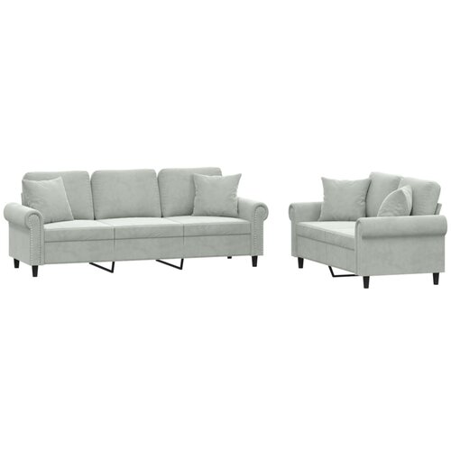 VidaXL 2-dijelni set sofa s jastucima svjetlosivi bar&amp;scaron;unasti Slike