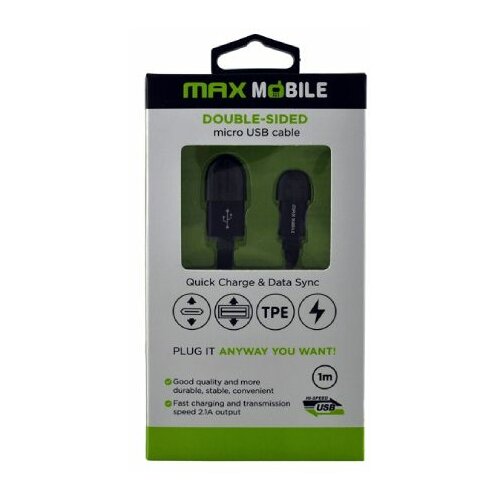 Max Mobile kabl za brzo punjenje Double-sided micro USB 1 m - Crni Slike