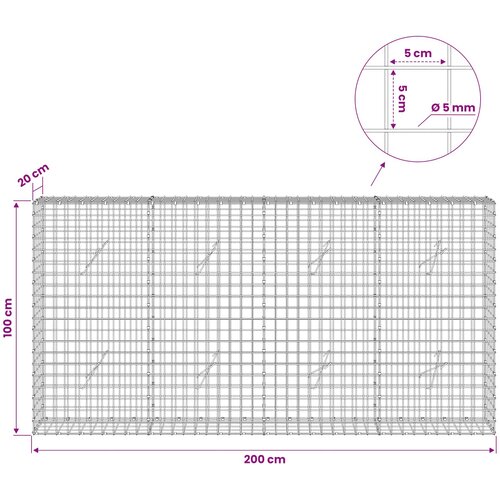  Gabion s 5 mm žicom i mrežom 5x5 cm 200x20x100 cm Slike