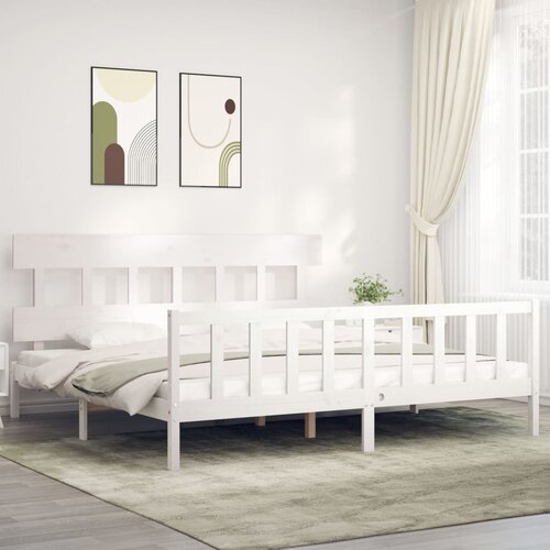 vidaXL Posteljni okvir z vzglavjem bel 200x200 cm trden les Cene
