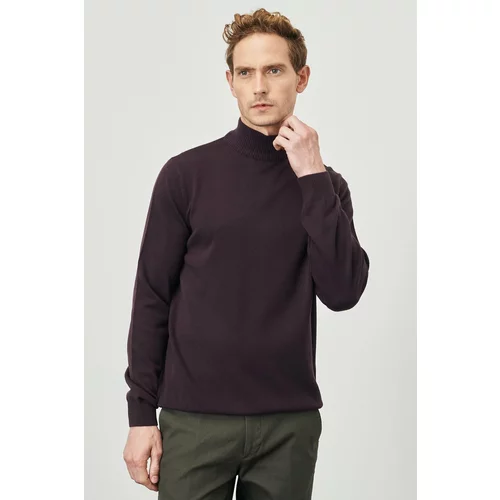 ALTINYILDIZ CLASSICS Men's Brown Anti-Pilling Standard Fit Normal Cut Half Turtleneck Knitwear Sweater.