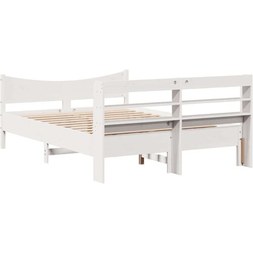 vidaXL Posteljni okvir z vzglavjem bel 160x200 cm trdna borovina Cene