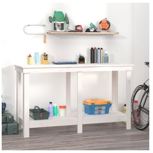  Delovna miza bela 140x50x80 cm trdna borovina Slike