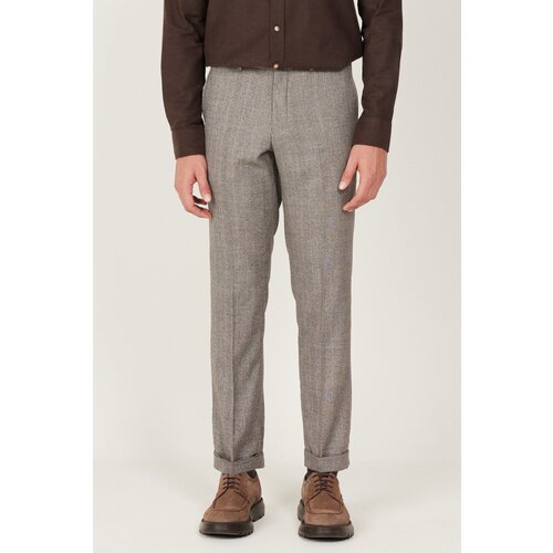 ALTINYILDIZ CLASSICS Men's Brown Comfort Fit Relaxed Cut Elastic Waist Patterned Stretchy Trousers Slike