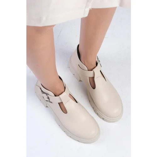 Mio Gusto Norma Beige Color Thick Soled Women's Loafer Shoes