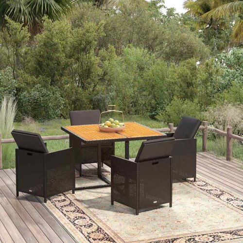  5-dijelni vrtni blagovaonski set s jastucima od poliratana crni Crna 109 cm table length Cene