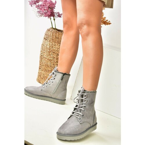 Fox Shoes Women's Gray Suede, Shearling Boots Slike