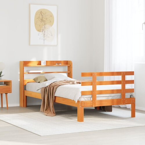 vidaXL Posteljni okvir z vzglavjem voščeno rjava 75x190 cm borovina Cene