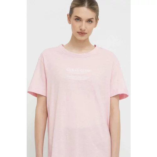 Guess pamučna majica za žene, boja: ružičasta