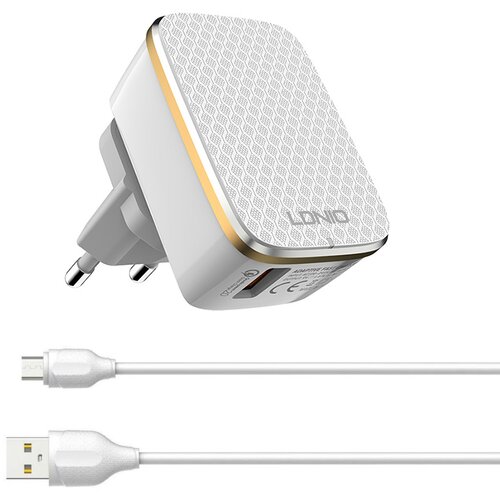  Kućni punjač LDNIO A1204Q Quick Charge 3.0 USB 5V 2.4A sa micro USB kablom beli Slike