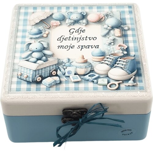 Kutija uspomena, poklon za kr&scaron;tenje, rođendan - &ldquo;Gdje djetinjstvo moje spava&rdquo; - 16x16x10cm - 165200 Cijene