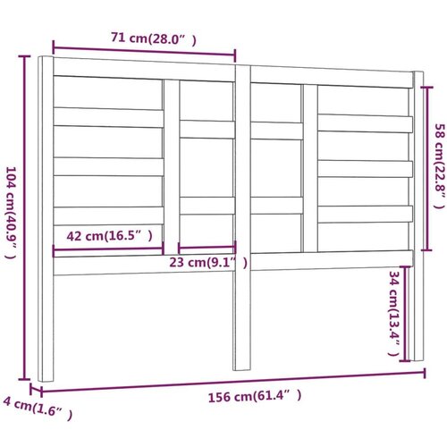  Uzglavlje za krevet sivo 156 x 4 x 104 cm od masivne borovine Slike