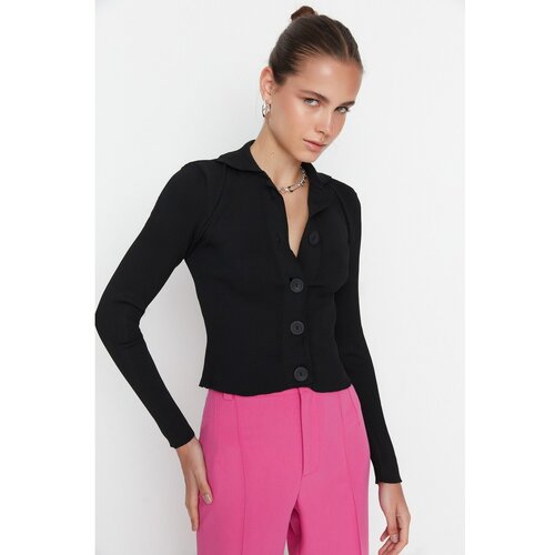 Trendyol Black Polo Neck Knitwear Cardigan Cene