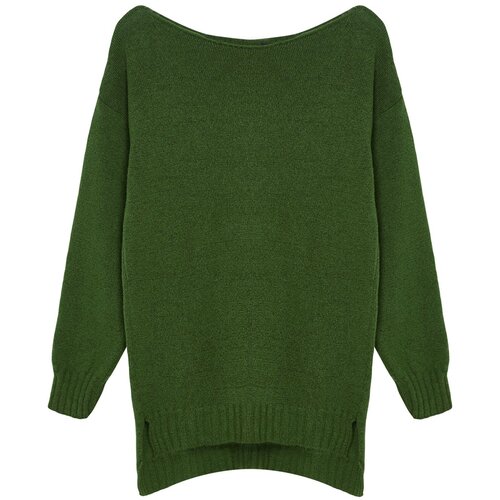 Trendyol Green Wool Boat Neck Basic Knitwear Sweater Slike