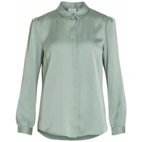 Vila Topi & Bluze Shirt Ellette Satin L/S - Green/Milieu Zelena