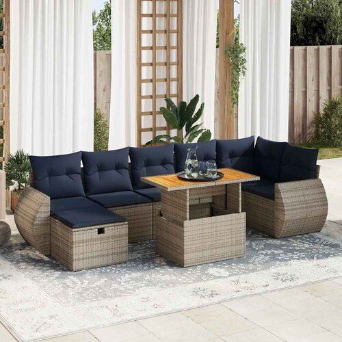 vidaXL 8-dijelni set vrtnih sofa od poliratana s jastucima sivi bagrem Cene