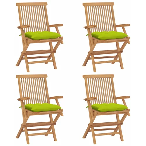 Vrtne stolice s jarko zelenim jastucima 4 kom masivna tikovina