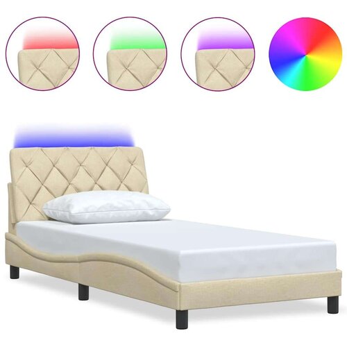  Okvir kreveta s LED-om bez madraca krem 100 x 200 cm od tkanine Slike