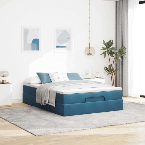 VidaXL otomanski krevet s madracem tamnoplavi 140x190 cm bar&amp;scaron;unasti Slike