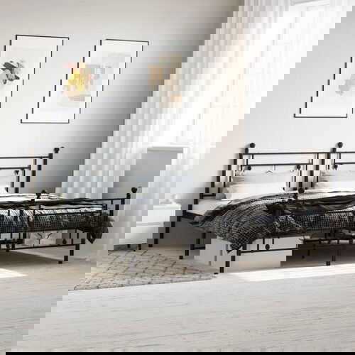 VidaXL Kovinski posteljni okvir z vzglavjem in vznožjem črn 180x200 cm Slike