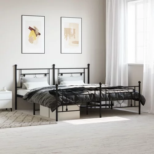 vidaXL Kovinski posteljni okvir z vzglavjem in vznožjem črn 180x200 cm