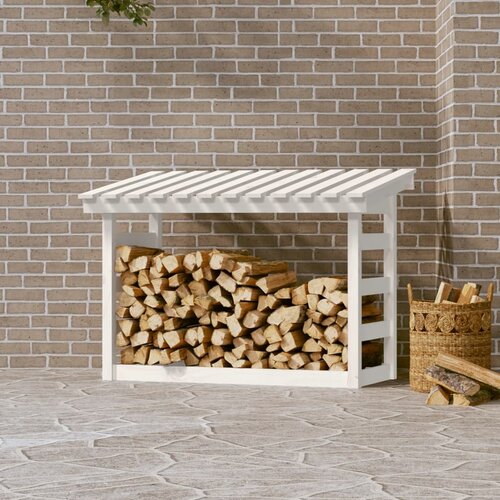 VidaXL Stojalo za drva belo 108x64,5x78 cm trdna borovina Slike