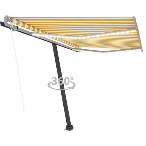 vidaXL Avtomatska tenda LED + senzor 300x250 cm rumena/bela Cene