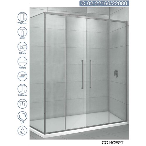 Copen Tuš kabina C-02-22160/22080 Devon srebrni ram 160x80x200cm providno staklo 6mm Cene