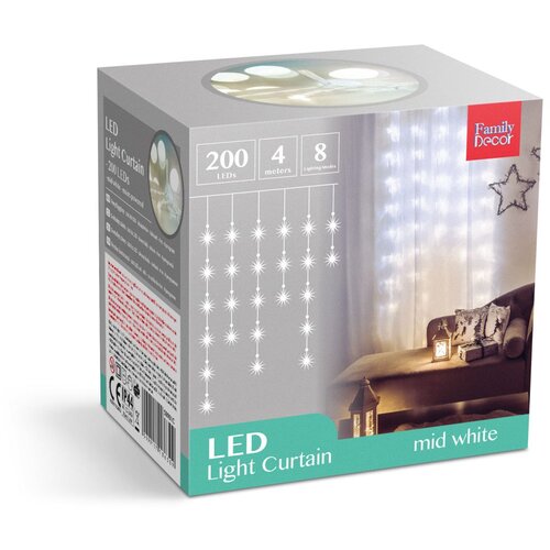 Family Christmas LED zavesa 200 LED 4,2m IP44 bela barva svetlobe Slike