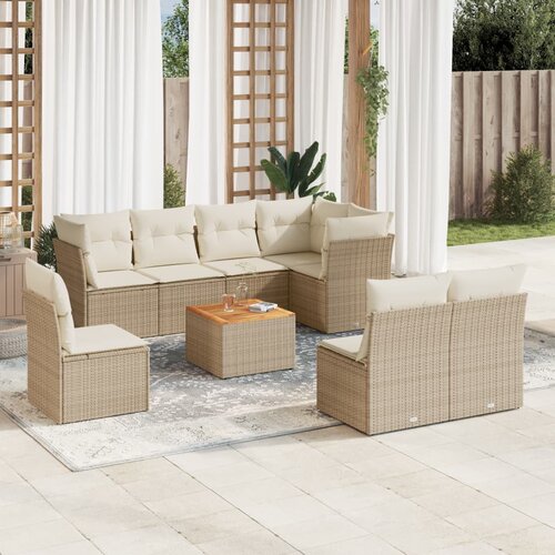 vidaXL 9-dijelni set vrtnih sofa s jastucima bež od poliratana Cijene