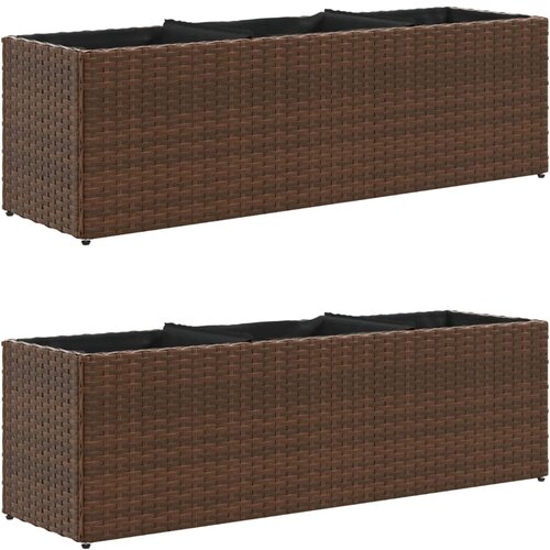 VidaXL vrtna korita s 3 lonci 2 kosa rjava 105x30x32 cm poli ratan, (21317174) Slike