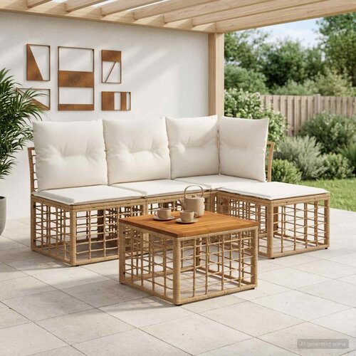  Set vanjskih sofa 5 kom. Prirodna i krema bijela Poliester Cene