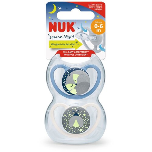 Nuk tolažilna duda - silikon Space Night vel.1 (0-6 mes), sort, 2 kosa Slike
