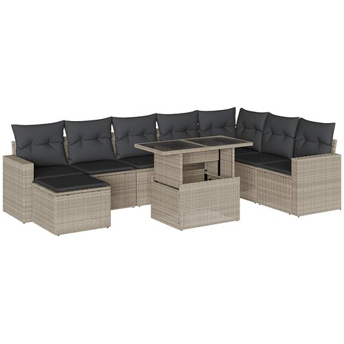  9-dijelni set vrtnih sofa od poliratana s jastucima svjetlosivi Slike