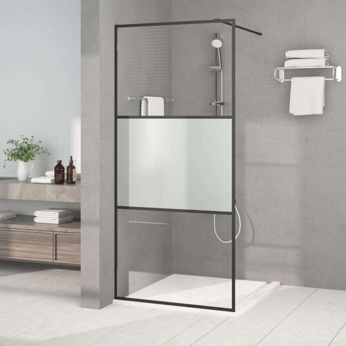 vidaXL Pregrada za tuš crna 90 x 195 cm s napola mutnim staklom ESG Cene