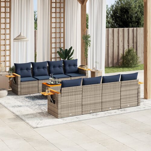 vidaXL 9-dijelni set vrtnih sofa od poliratana s jastucima sivi Cijene